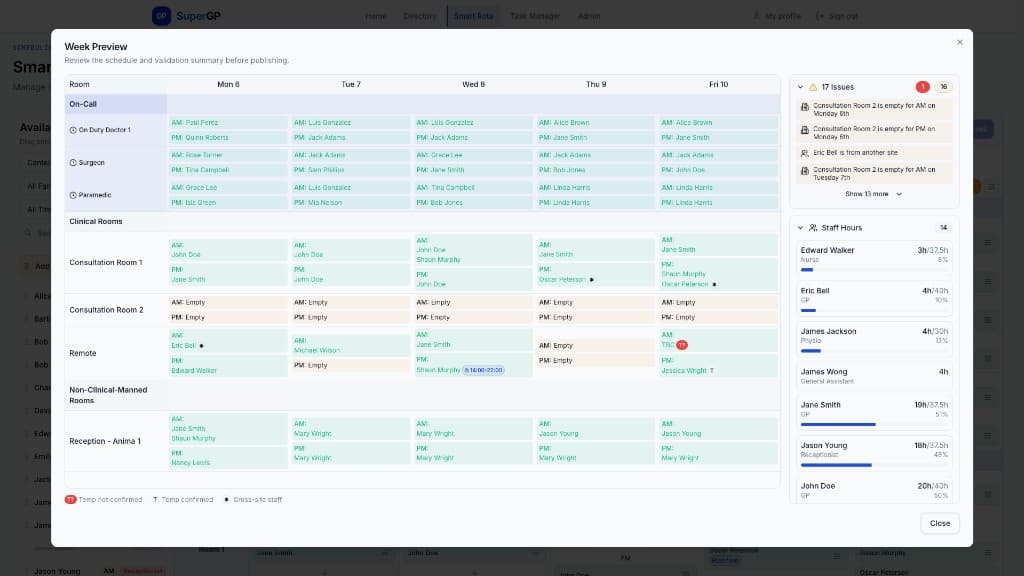 SuperGP rota scheduling interface