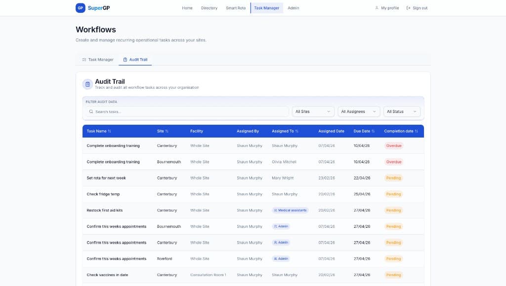 SuperGP task tracking and reminders